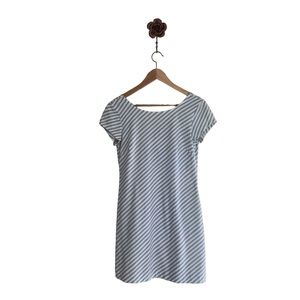 Maui Gold Small Blue White Striped‎ USA Made Cotton Lyrcra T-Shirt Dress Comfort